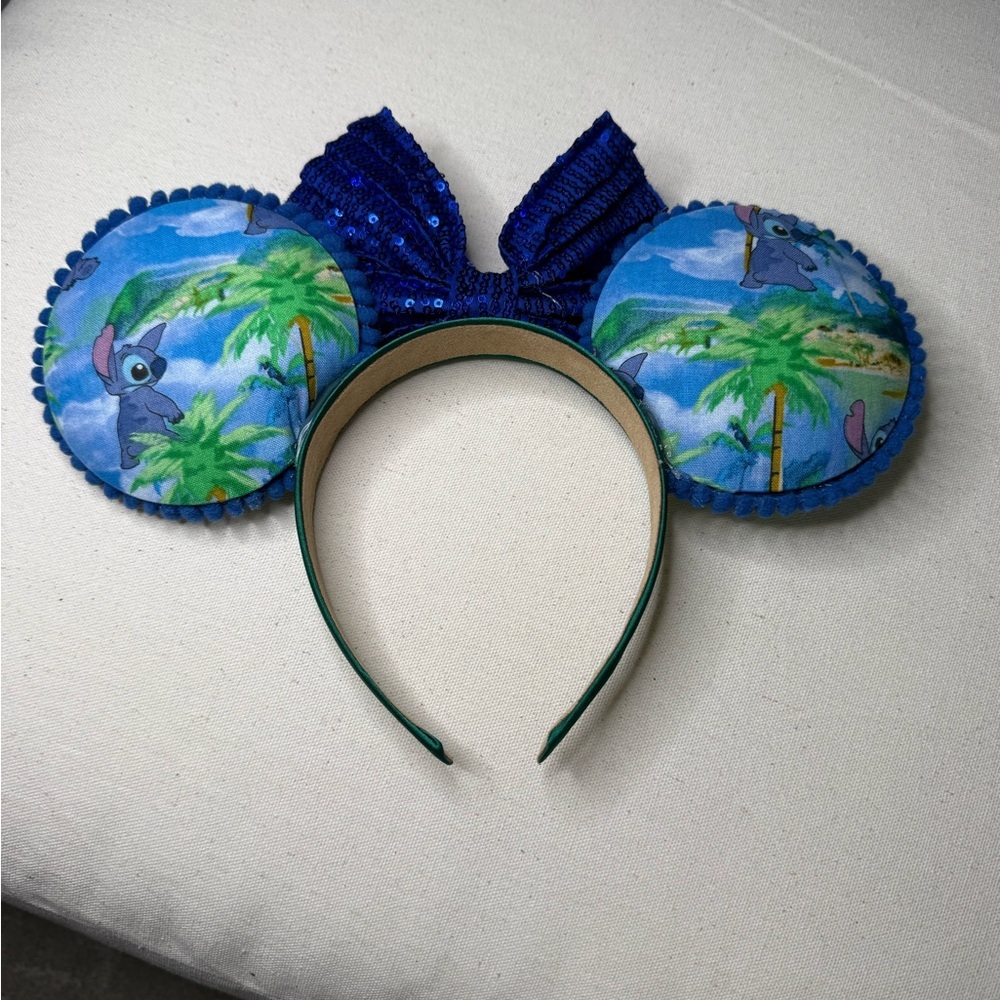 Blue Sequin Bow Minnie mouse Ears Headband Lilo and stitch - Picture 3 of 3